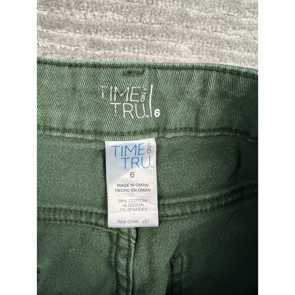 Time and Tru Denim Shorts Womens 6 Green Raw Hem Frayed Mid Rise 3" Inseam - Picture 5 of 8